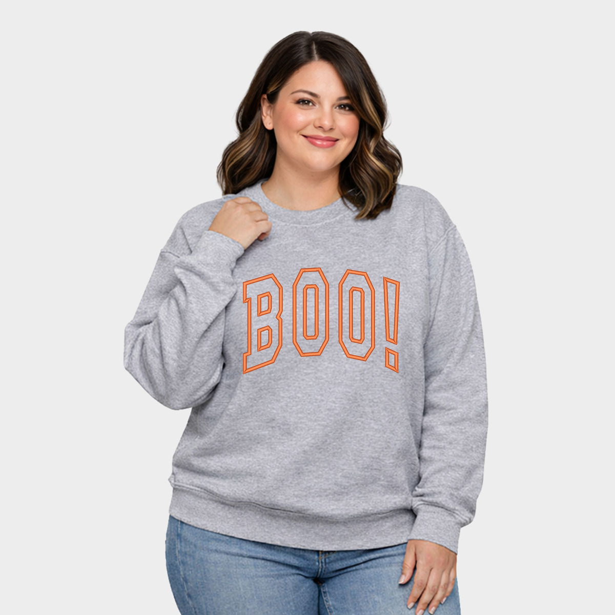 Embroidered Boo Arched - Women's Plus Sized Graphic Sweatshirt