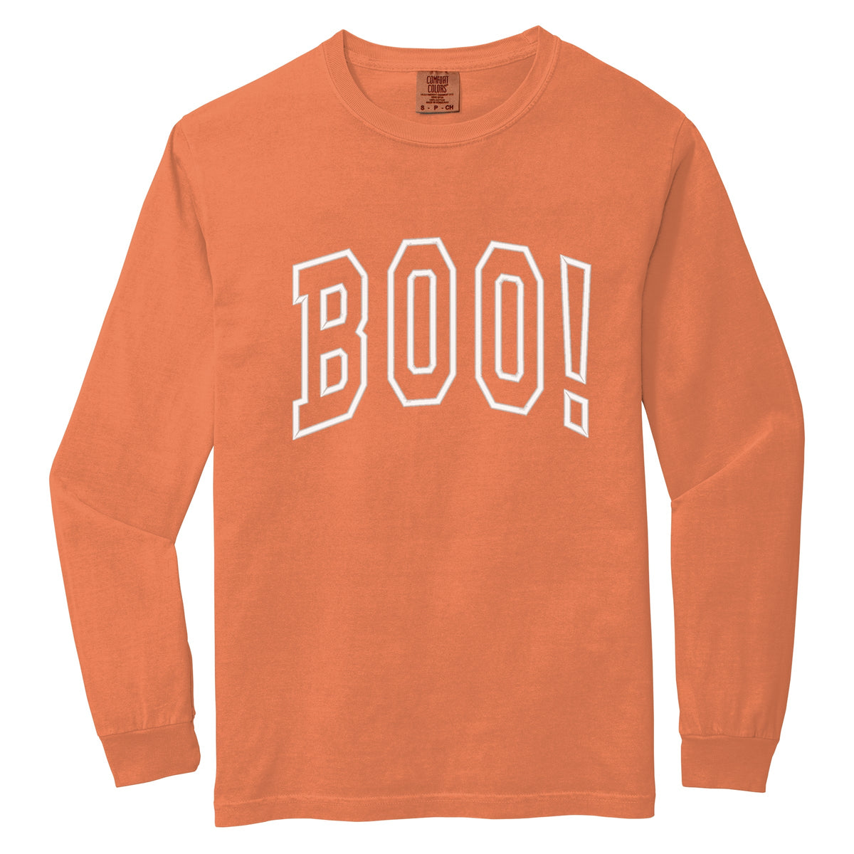 Embroidered Boo Arched - Women's Garment Dyed Long Sleeve Graphic T-Shirt
