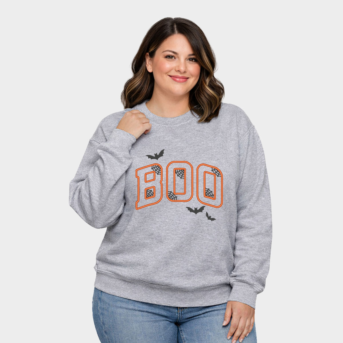 Embroidered Boo Bats - Women's Plus Sized Graphic Sweatshirt