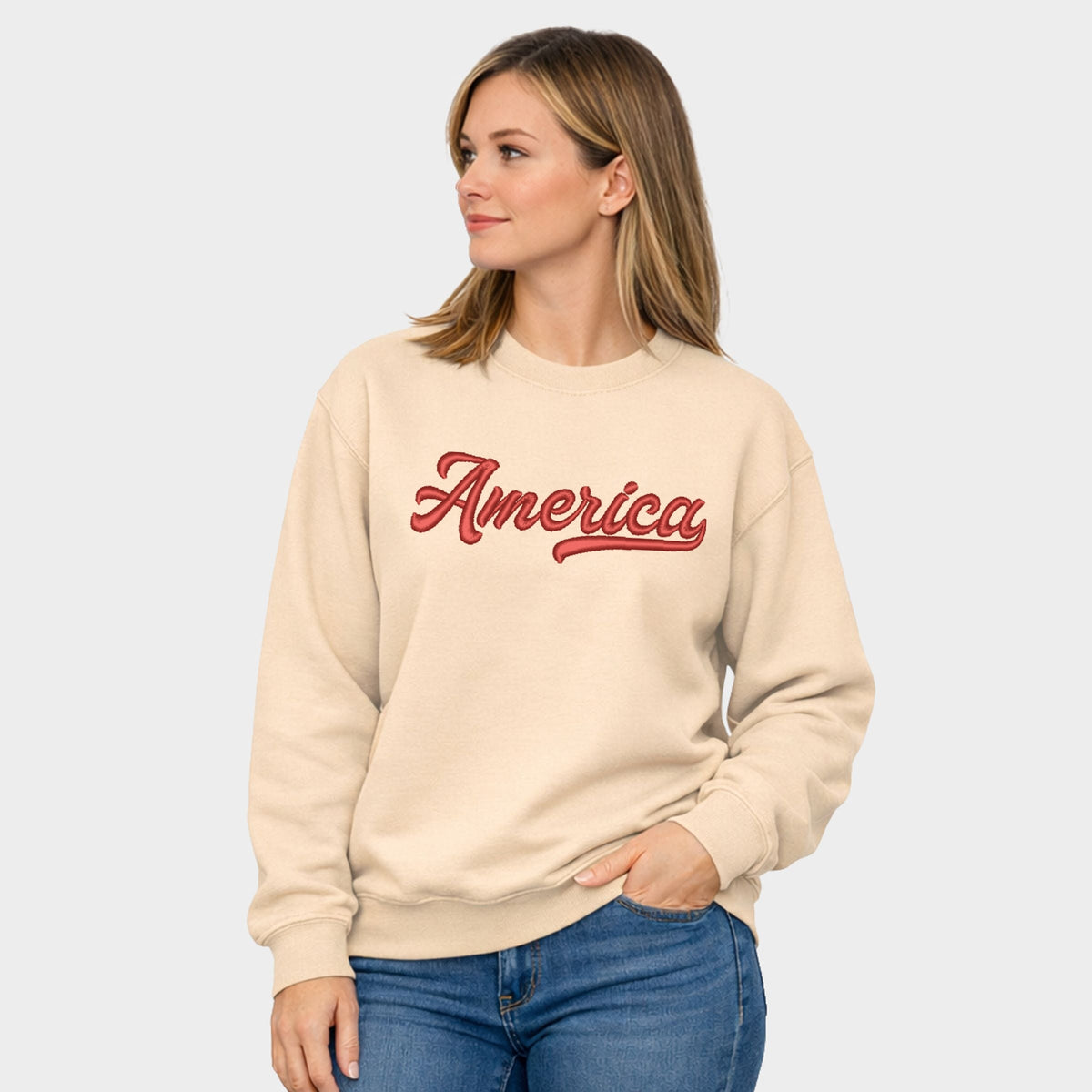 3D Puff Embroidered Retro America - Women's Graphic Sweatshirt
