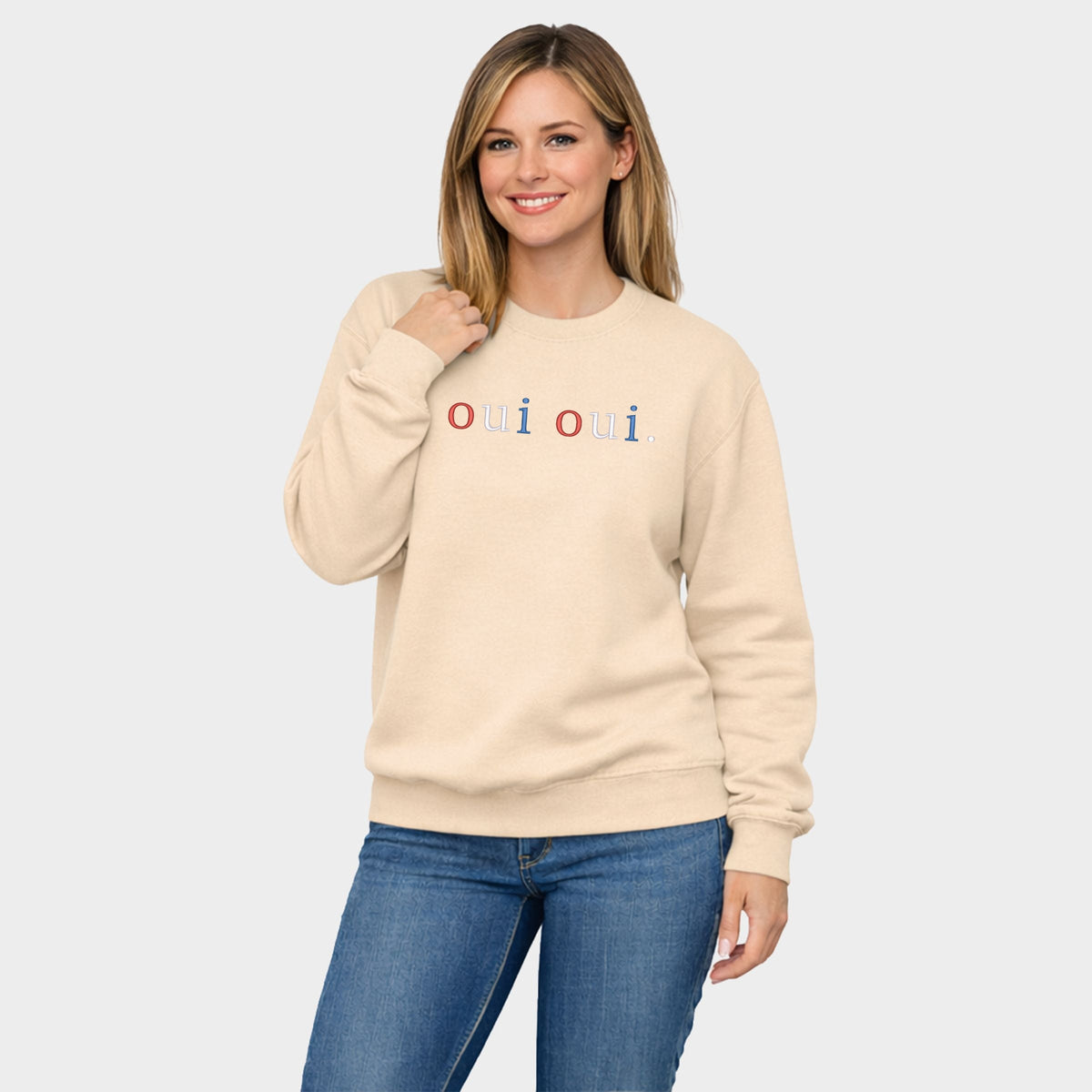 Embroidered Oui Oui Typewriter - Women's Graphic Sweatshirt
