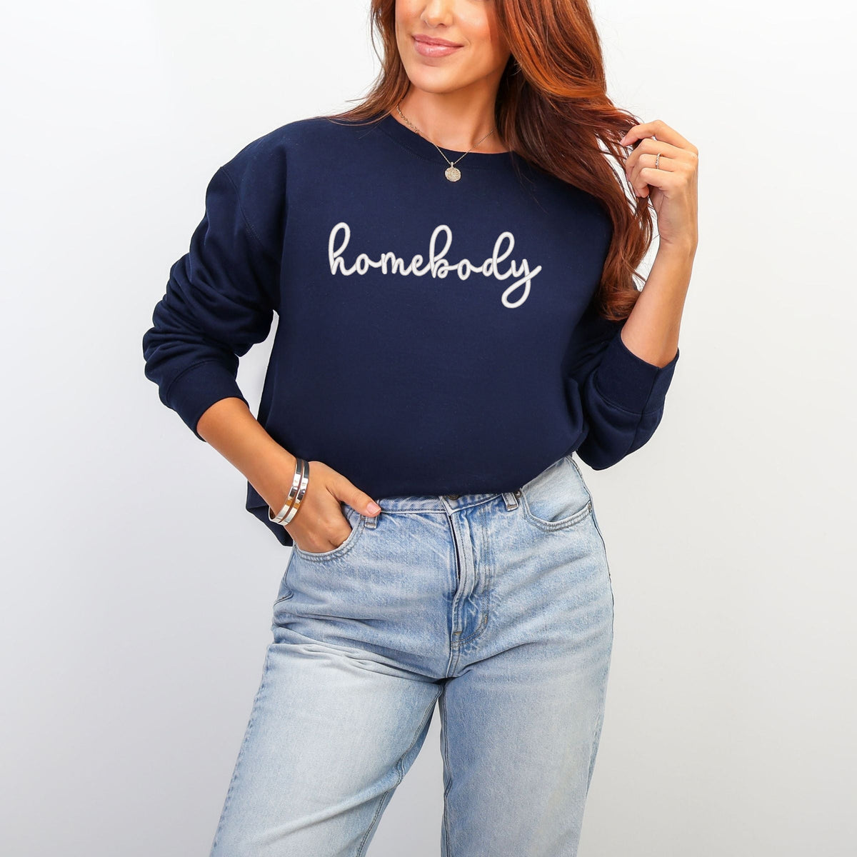 Embroidered Homebody Cursive - Women's Graphic Sweatshirt