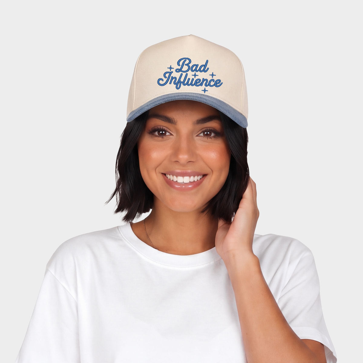 Embroidered Bad Influence Stars - Women's Canvas Trucker Hat