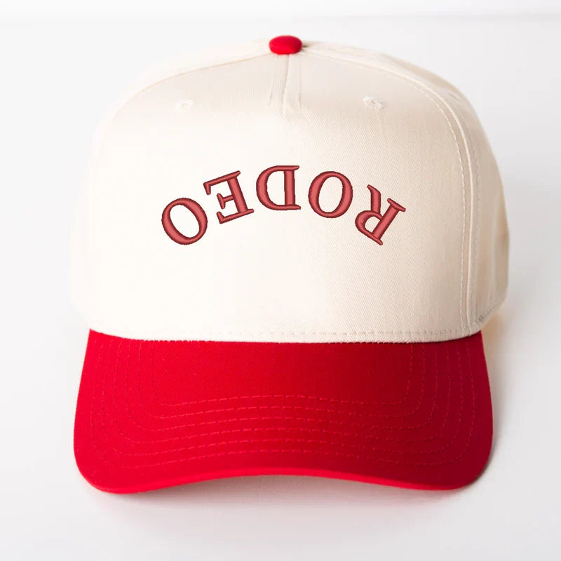 3D Puff Embroidered Rodeo Upside Down Arch - Women's Canvas Trucker Hat