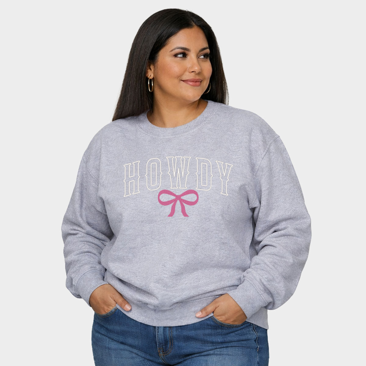 Embroidered Bow Howdy - Women's Plus Sized Graphic Sweatshirt