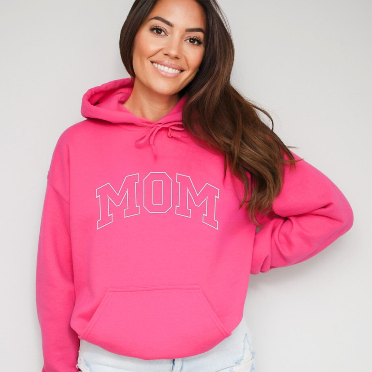 Embroidered Mom Varsity Outline - Women's Graphic Hoodie