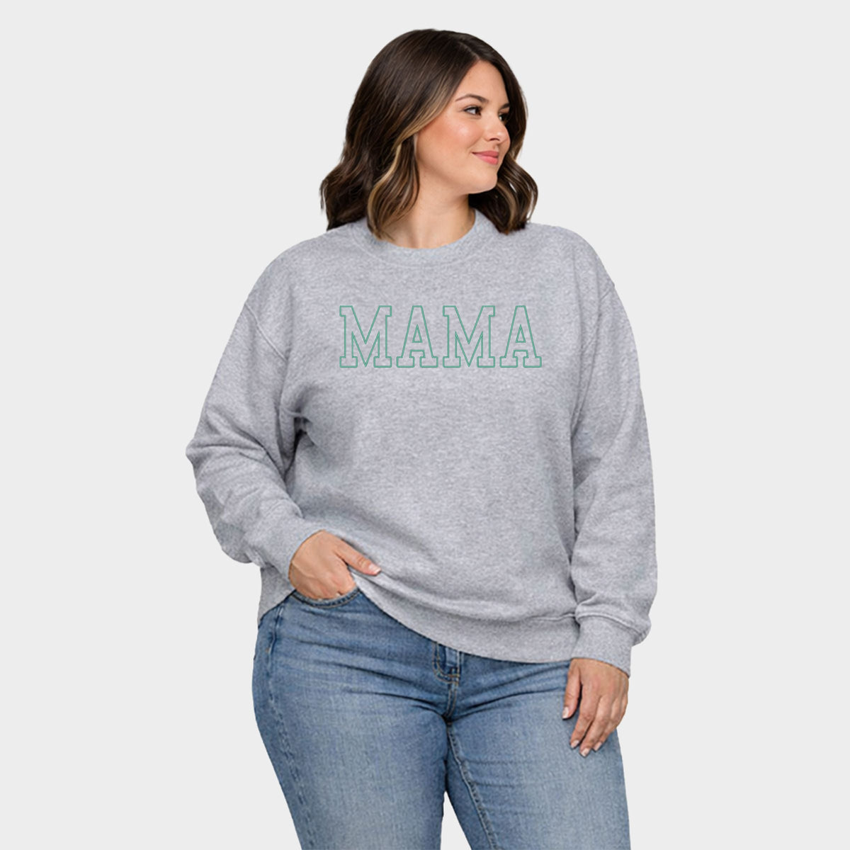 Embroidered Thin Mama Outline - Women's Plus Sized Graphic Sweatshirt