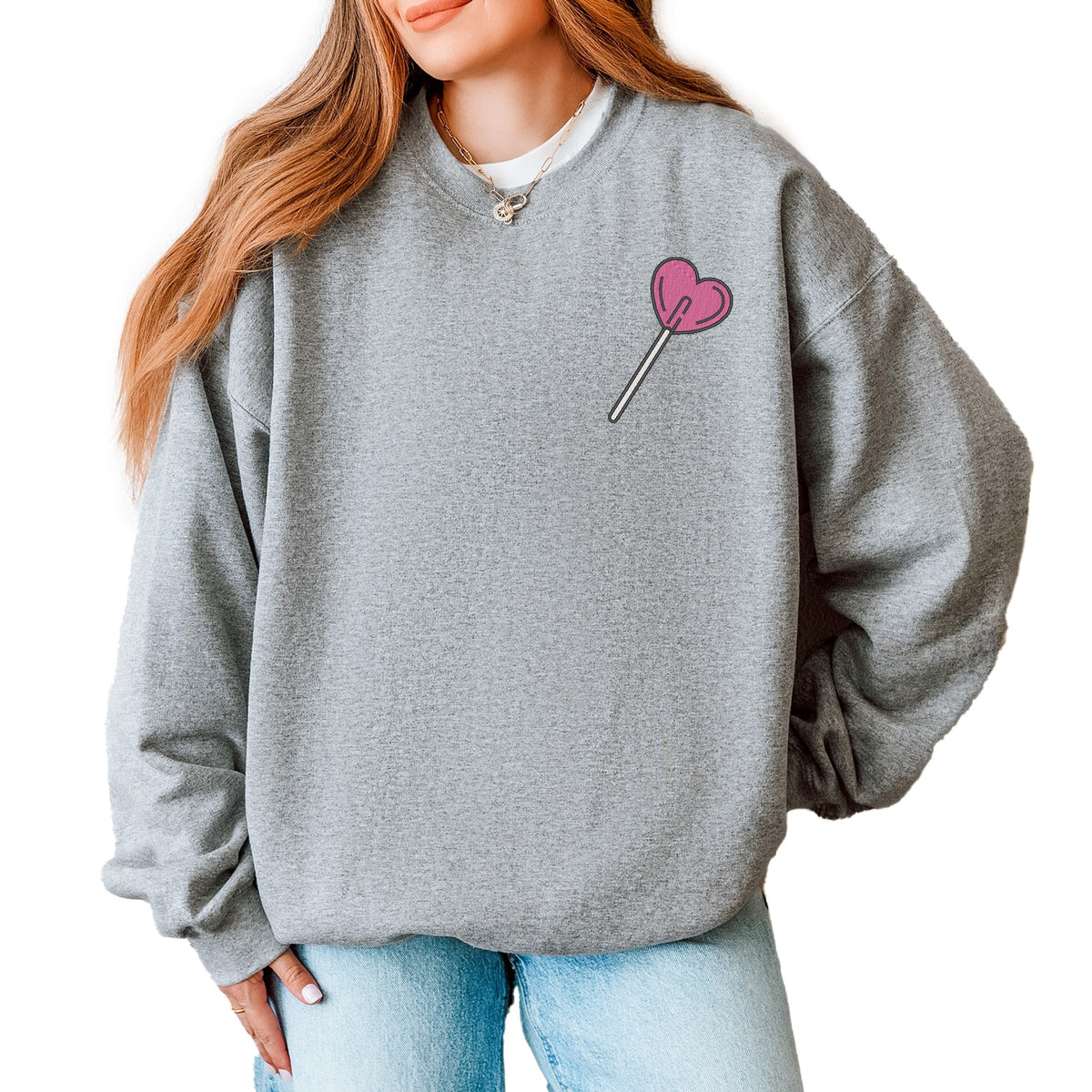 Embroidered Heart Lollipop - Women's Graphic Sweatshirt