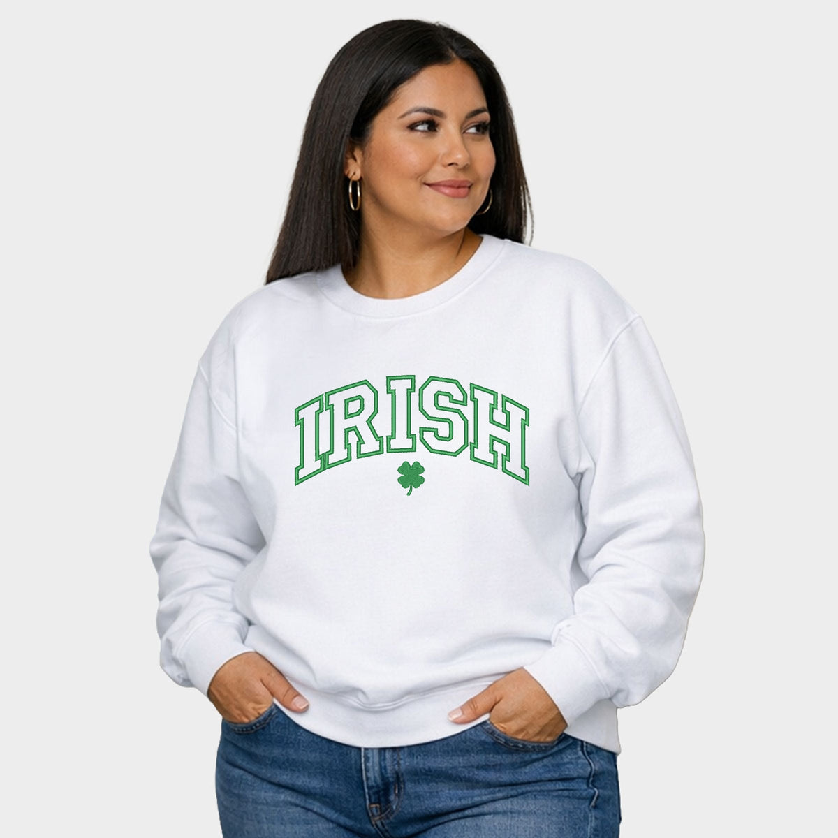 Embroidered Irish Varsity Clover - Women's Plus Sized Graphic Sweatshirt