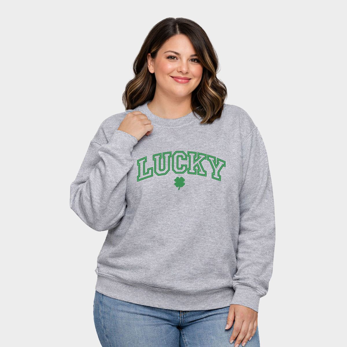 Embroidered Lucky Varsity Clover - Women's Plus Sized Graphic Sweatshirt