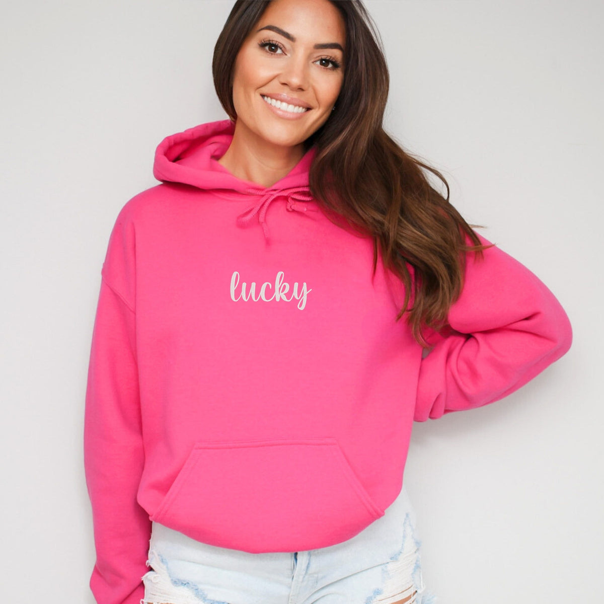 Embroidered Lucky Cursive - Women's Graphic Hoodie