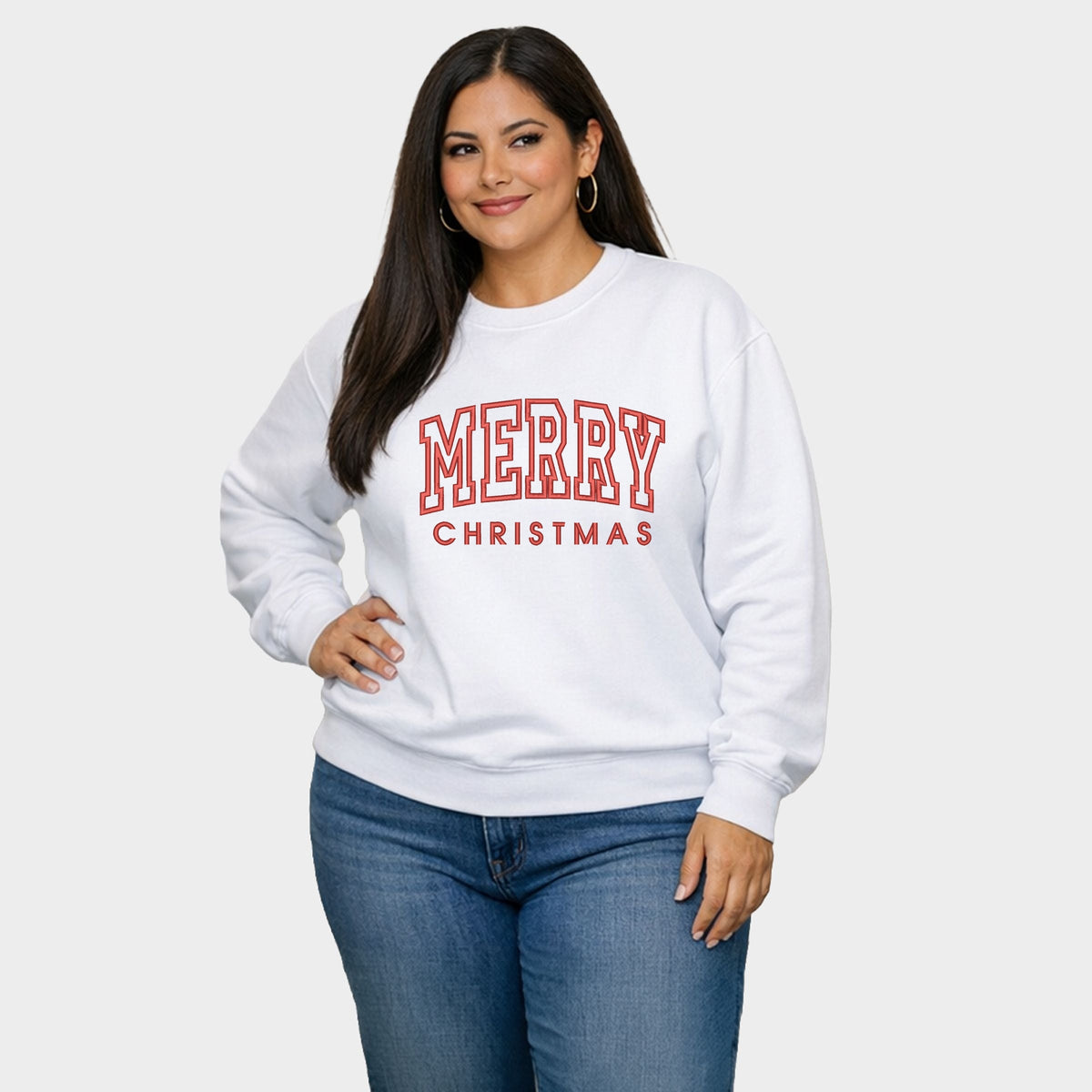 Embroidered Merry Christmas Arch - Women's Plus Sized Graphic Sweatshirt