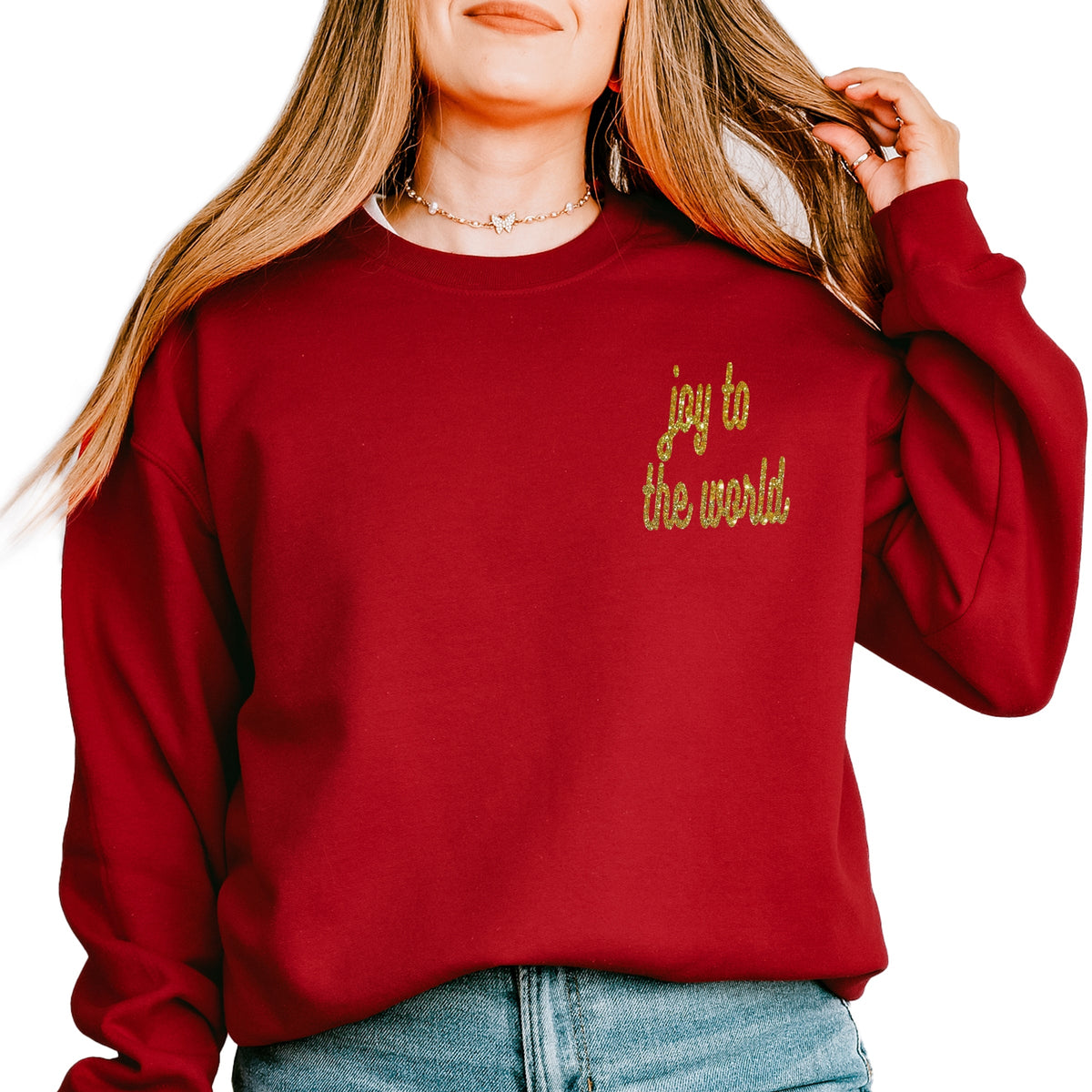 Embroidered Joy To The World Bold Cursive - Women's Graphic Sweatshirt