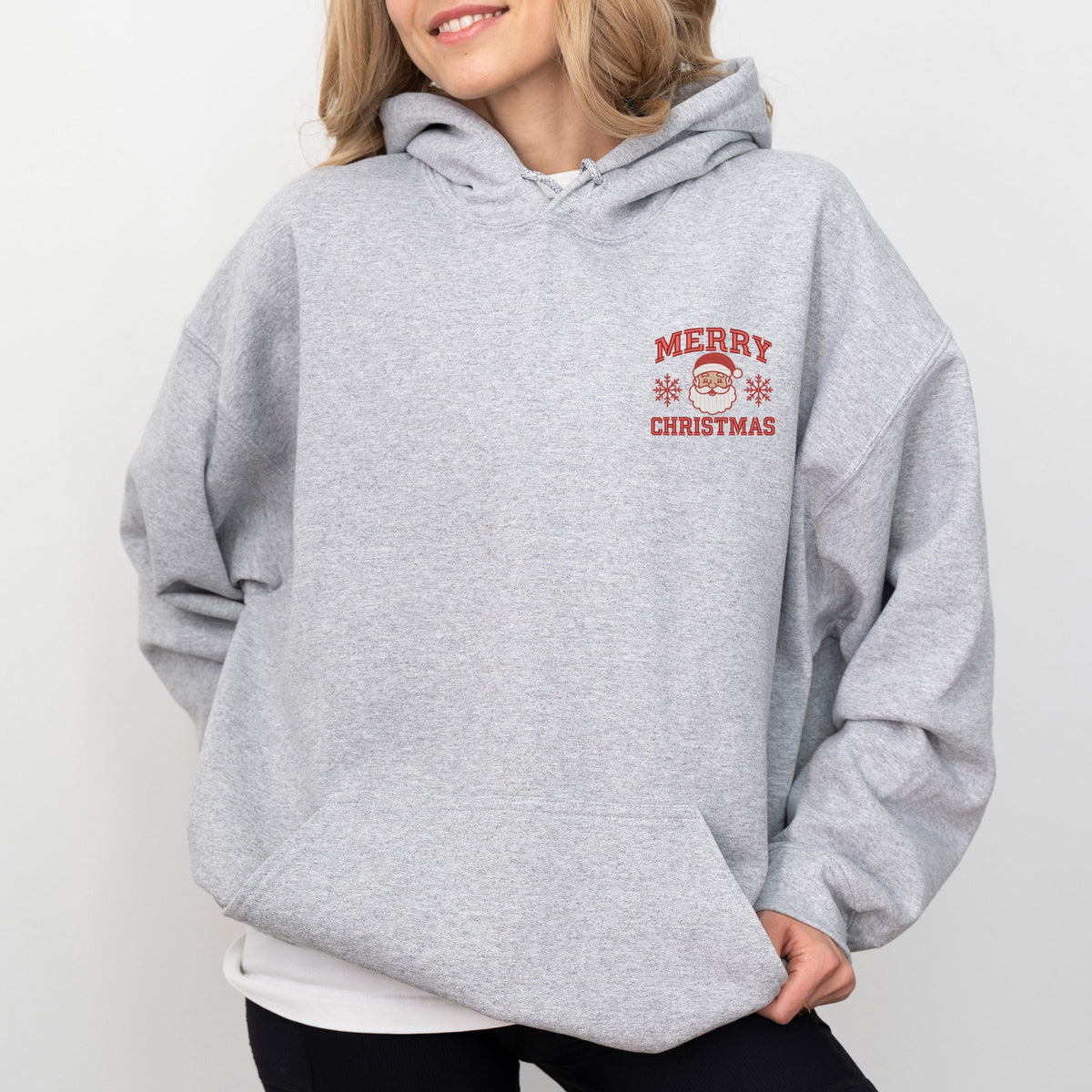 Embroidered Merry Christmas Santa Snowflake - Women's Graphic Hoodie
