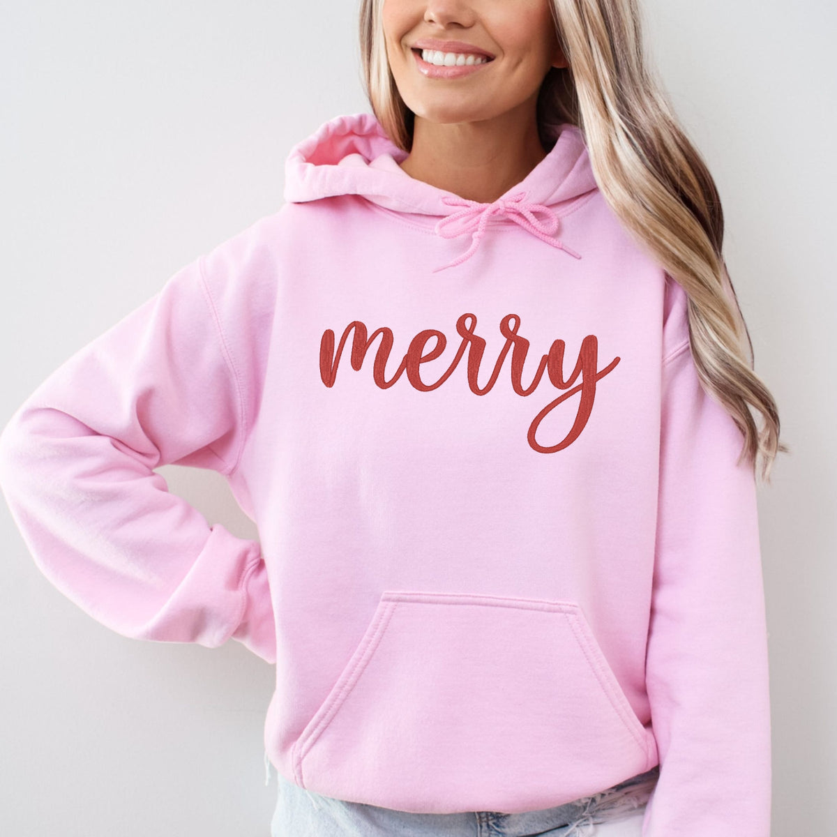Embroidered Merry Cursive - Women's Graphic Hoodie