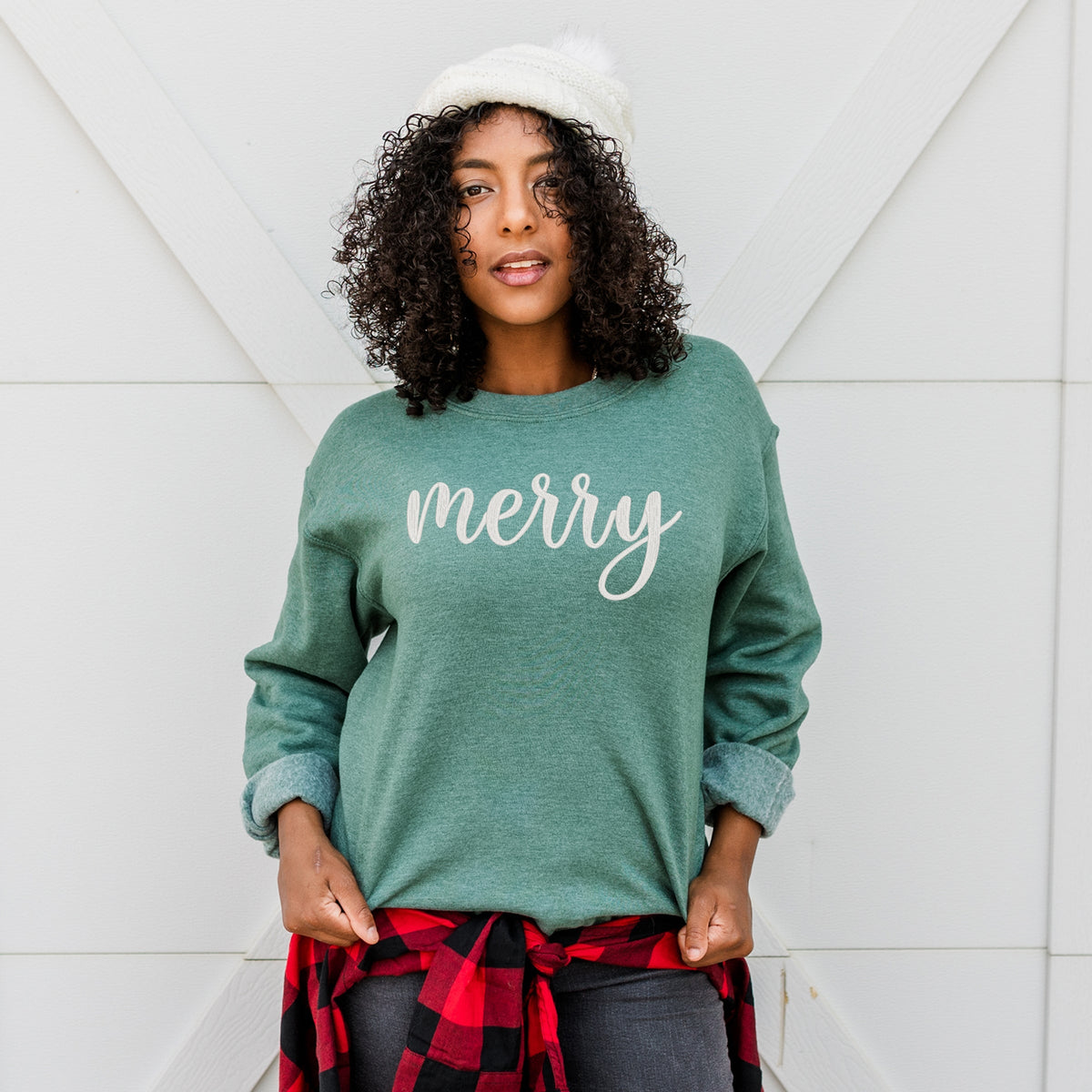 Embroidered Merry Cursive - Women's Graphic Sweatshirt