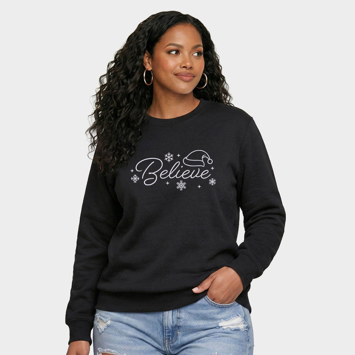 Embroidered Believe Snowflake - Women's Graphic Sweatshirt