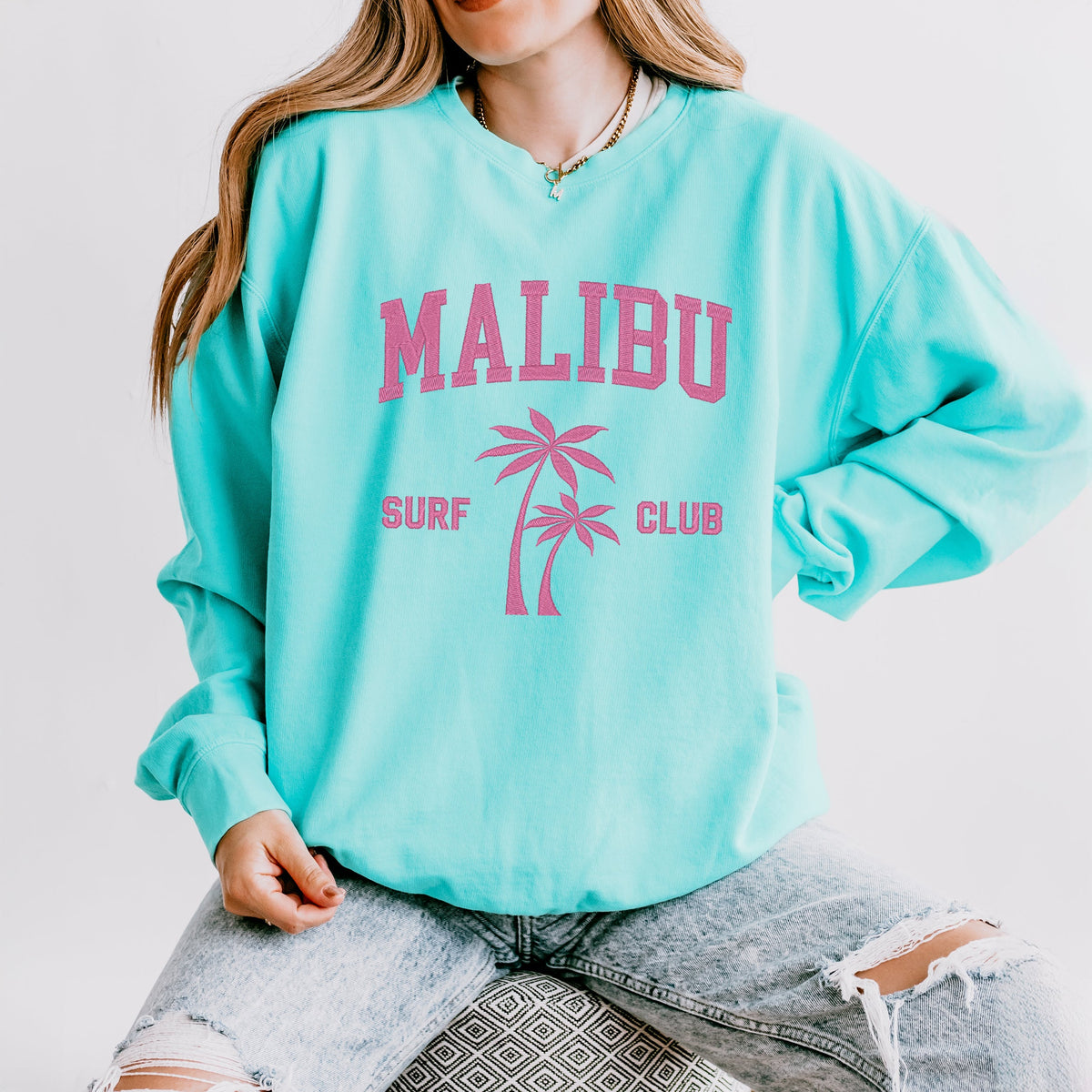 Embroidered Malibu Surf Club | Lightweight Garment Dyed Sweatshirt
