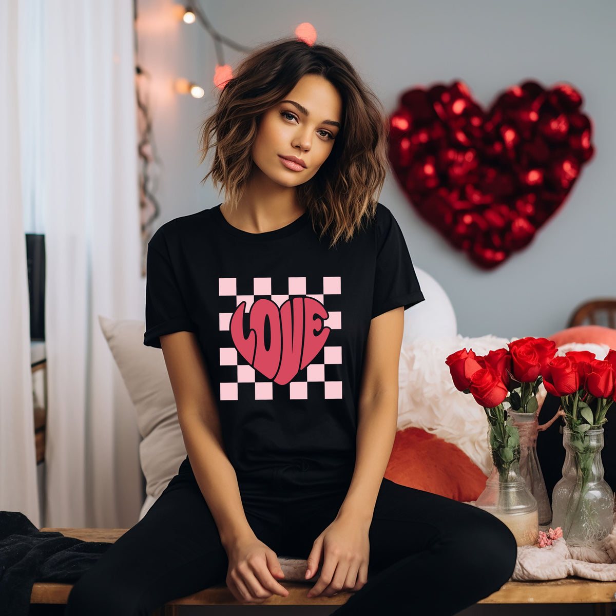 Love Heart Checkered | Short Sleeve Graphic Tee