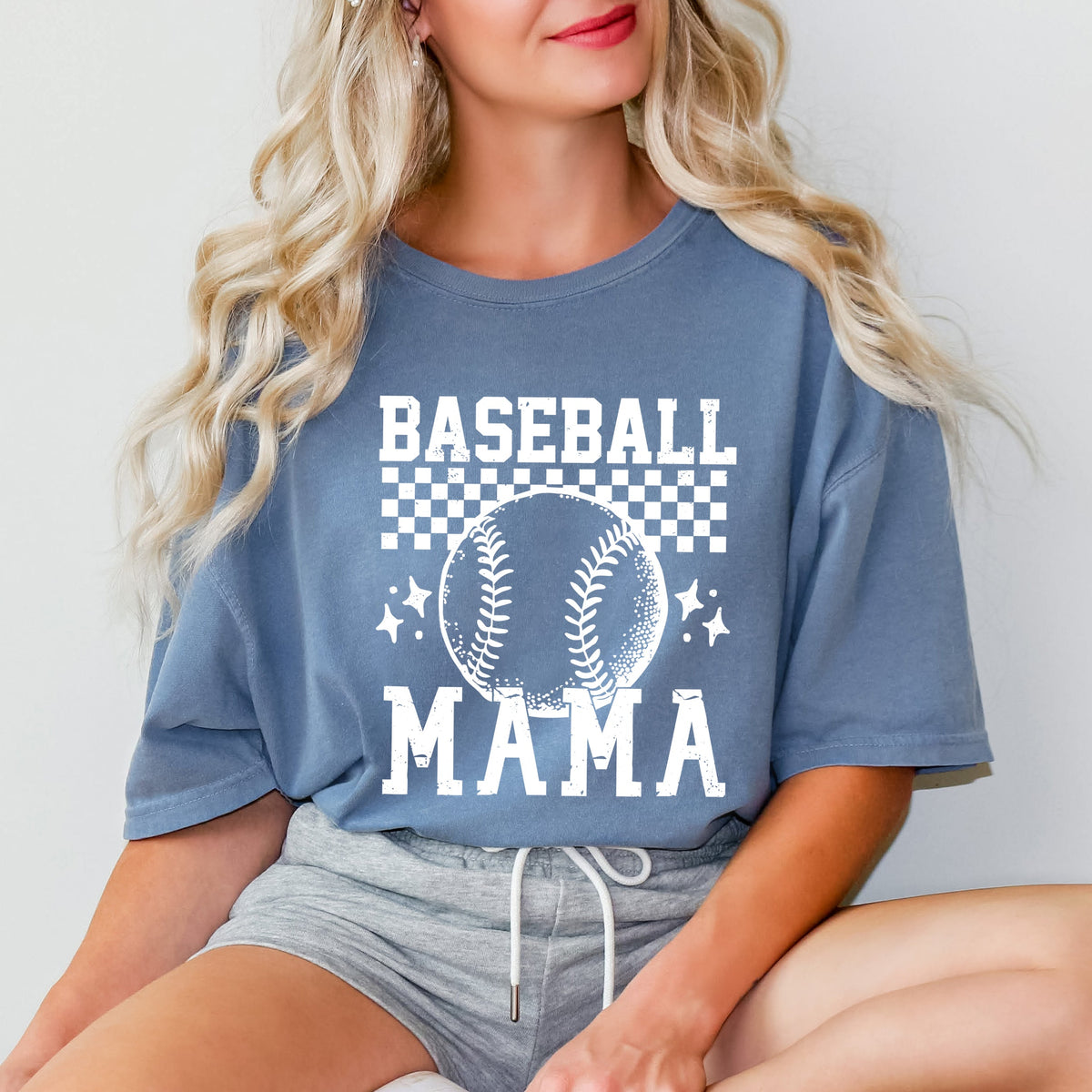 Checkered Baseball Mama | Garment Dyed Tee