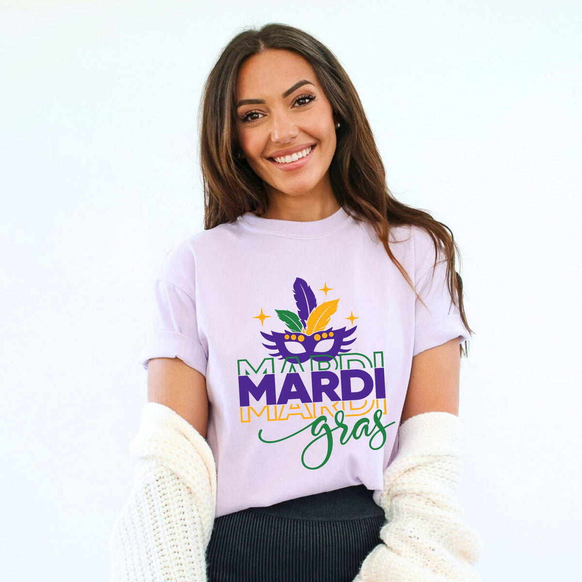 Mardi Gras Mask Stacked | Garment Dyed Tee