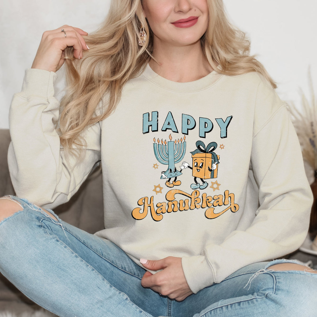 Happy Hanukkah Distressed | Sweatshirt