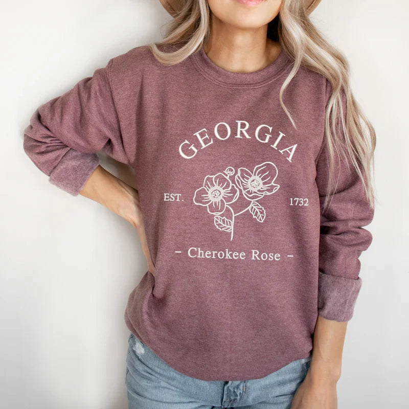 Embroidered Georgia Cherokee Rose | Sweatshirt
