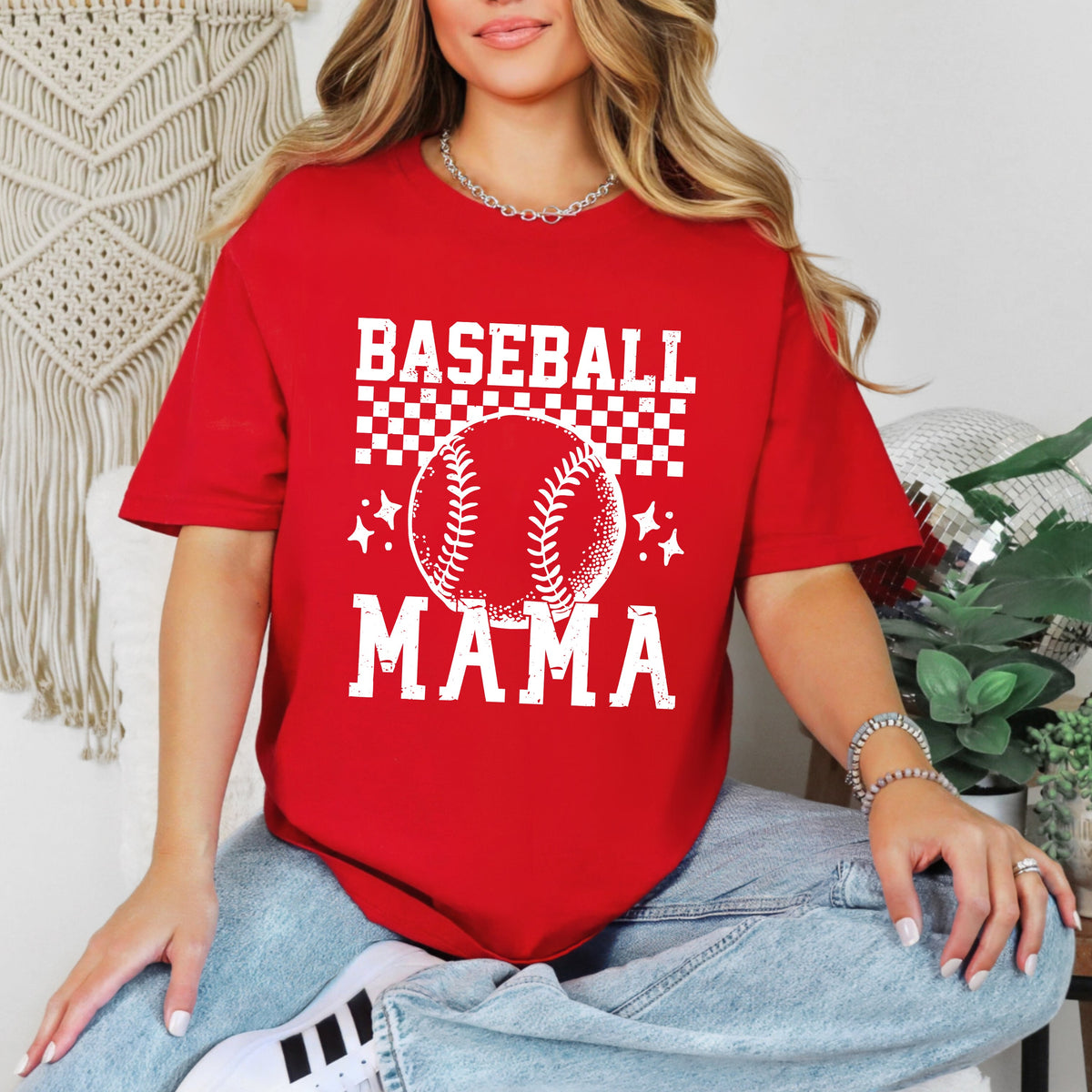 Checkered Baseball Mama | Garment Dyed Tee