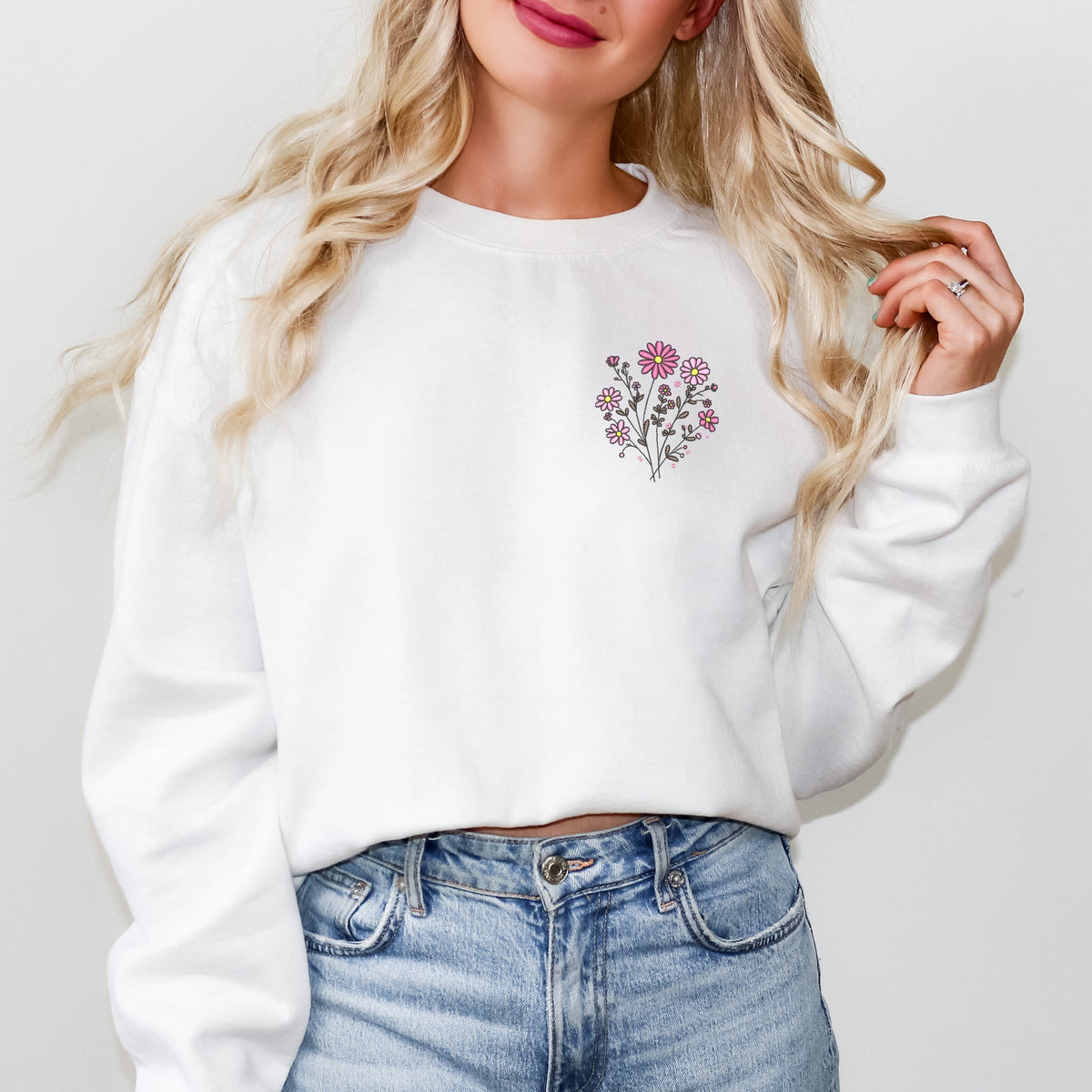 Embroidered Pink Bouquet | Sweatshirt
