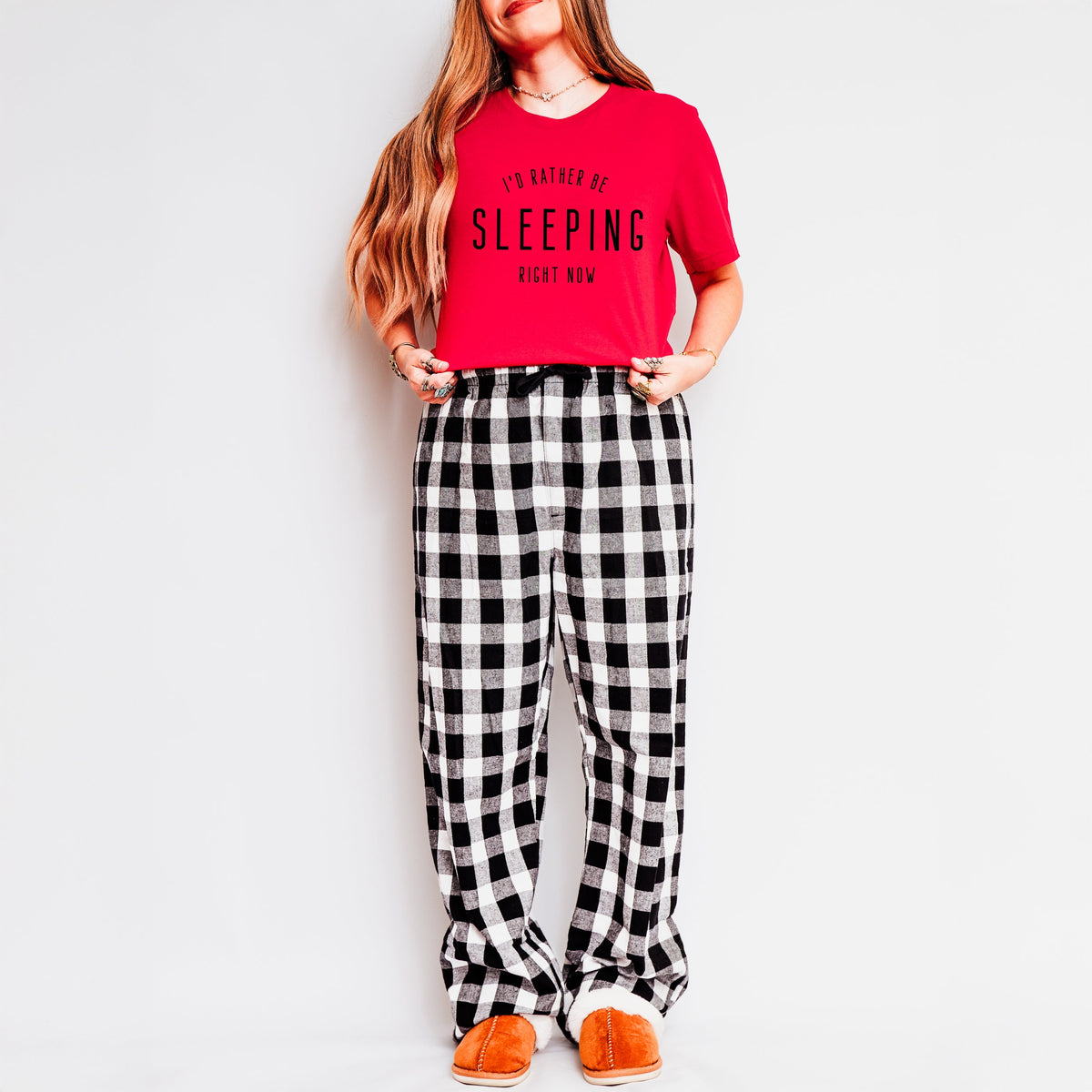 I'd Rather Be Sleeping Right Now | Plaid Pajama Short Sleeve Set