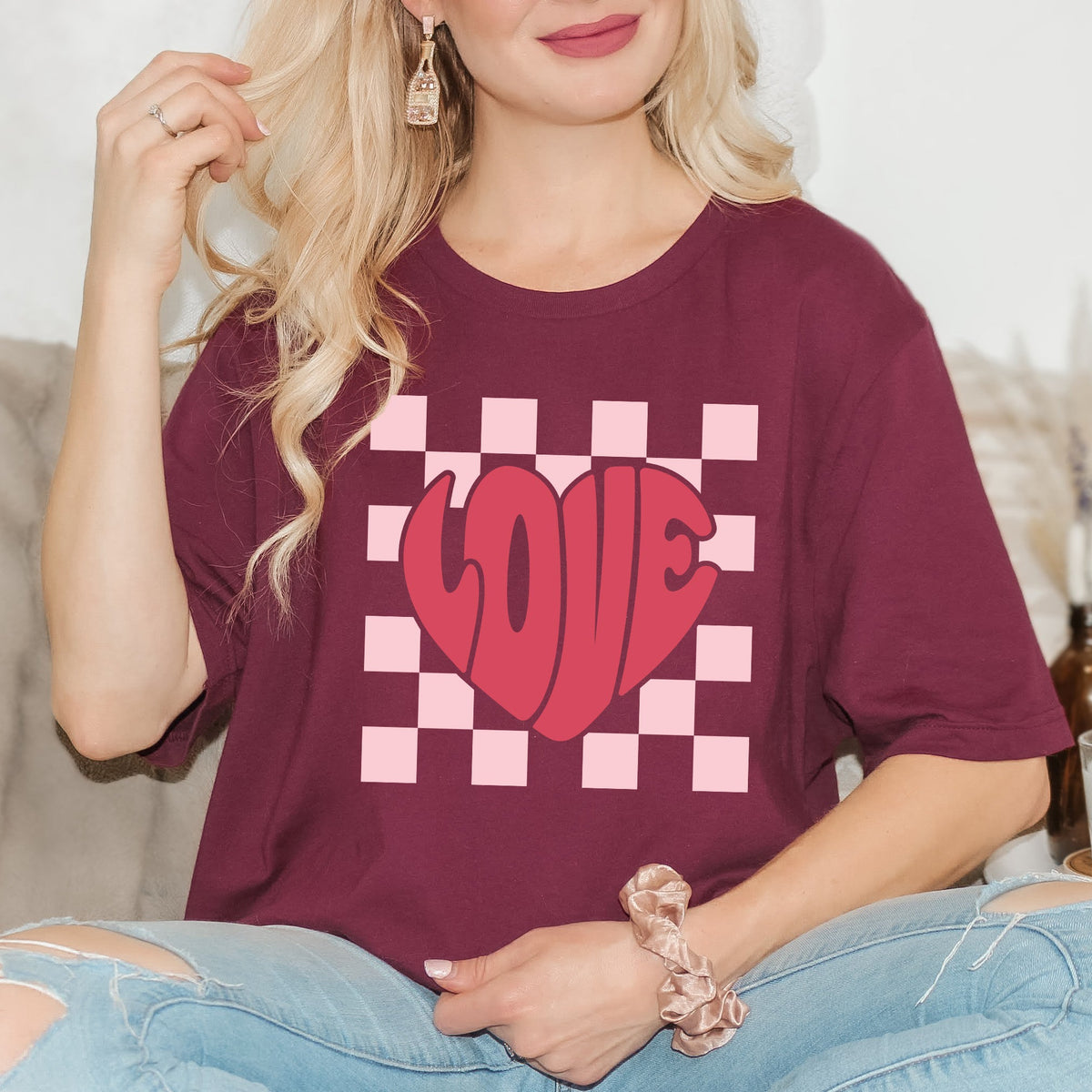 Love Heart Checkered | Short Sleeve Graphic Tee