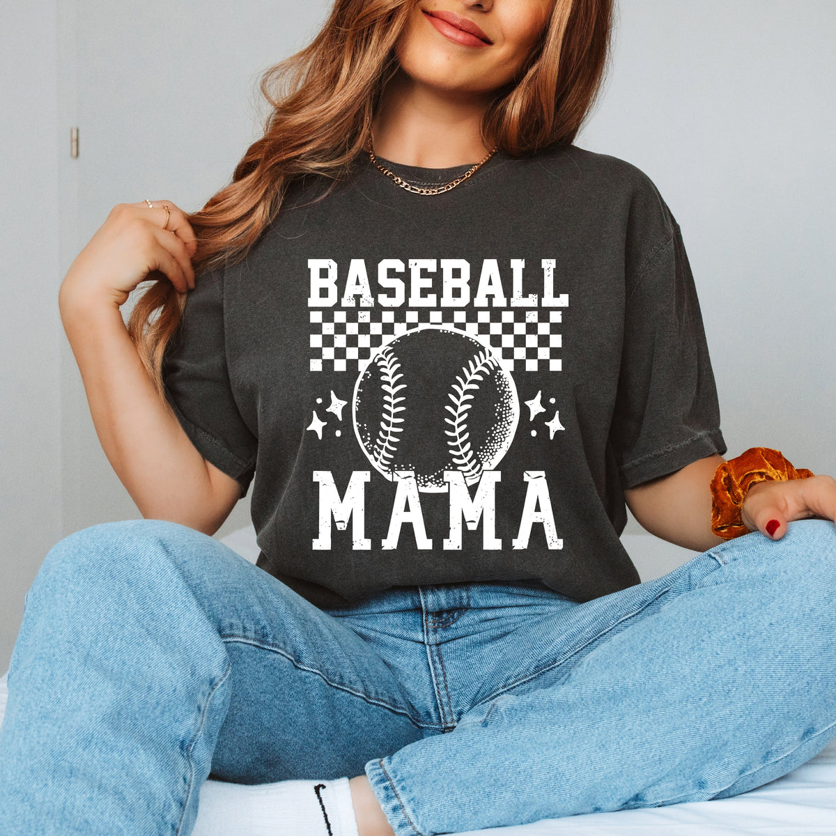 Checkered Baseball Mama | Garment Dyed Tee