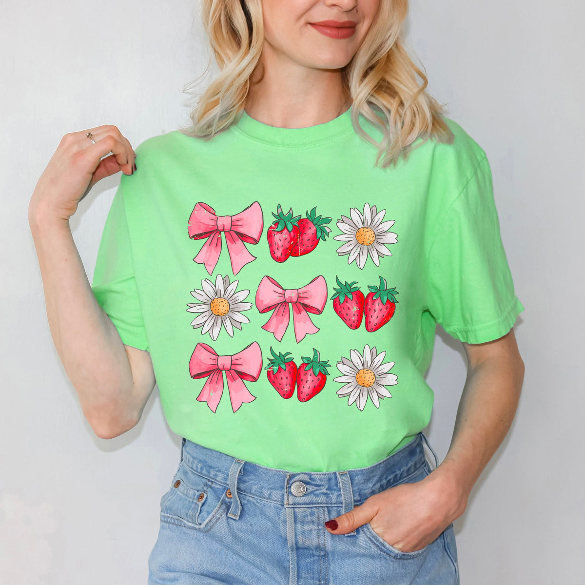 Coquette Strawberry Floral | Garment Dyed Short Sleeve Tee