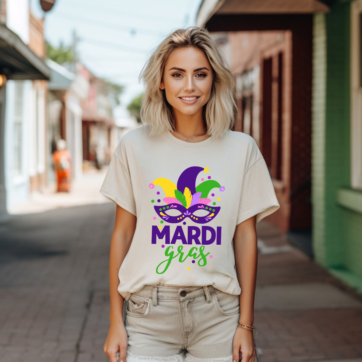 Mardi Gras Mask | Short Sleeve Crew Neck