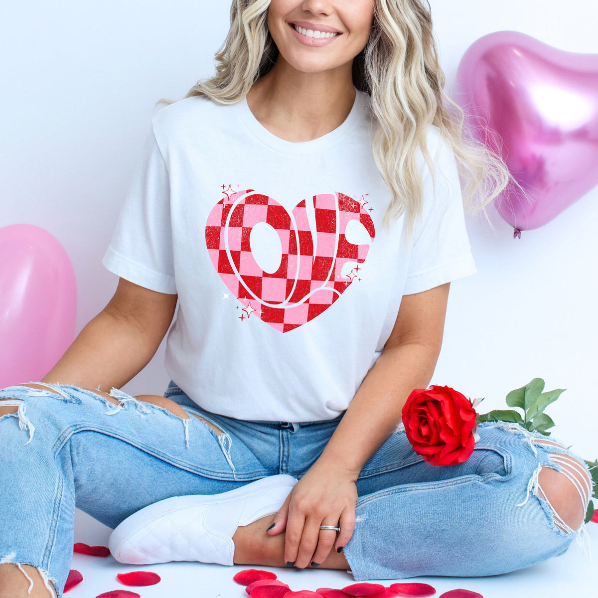 Love Checkered Puzzle Heart | Short Sleeve Graphic Tee