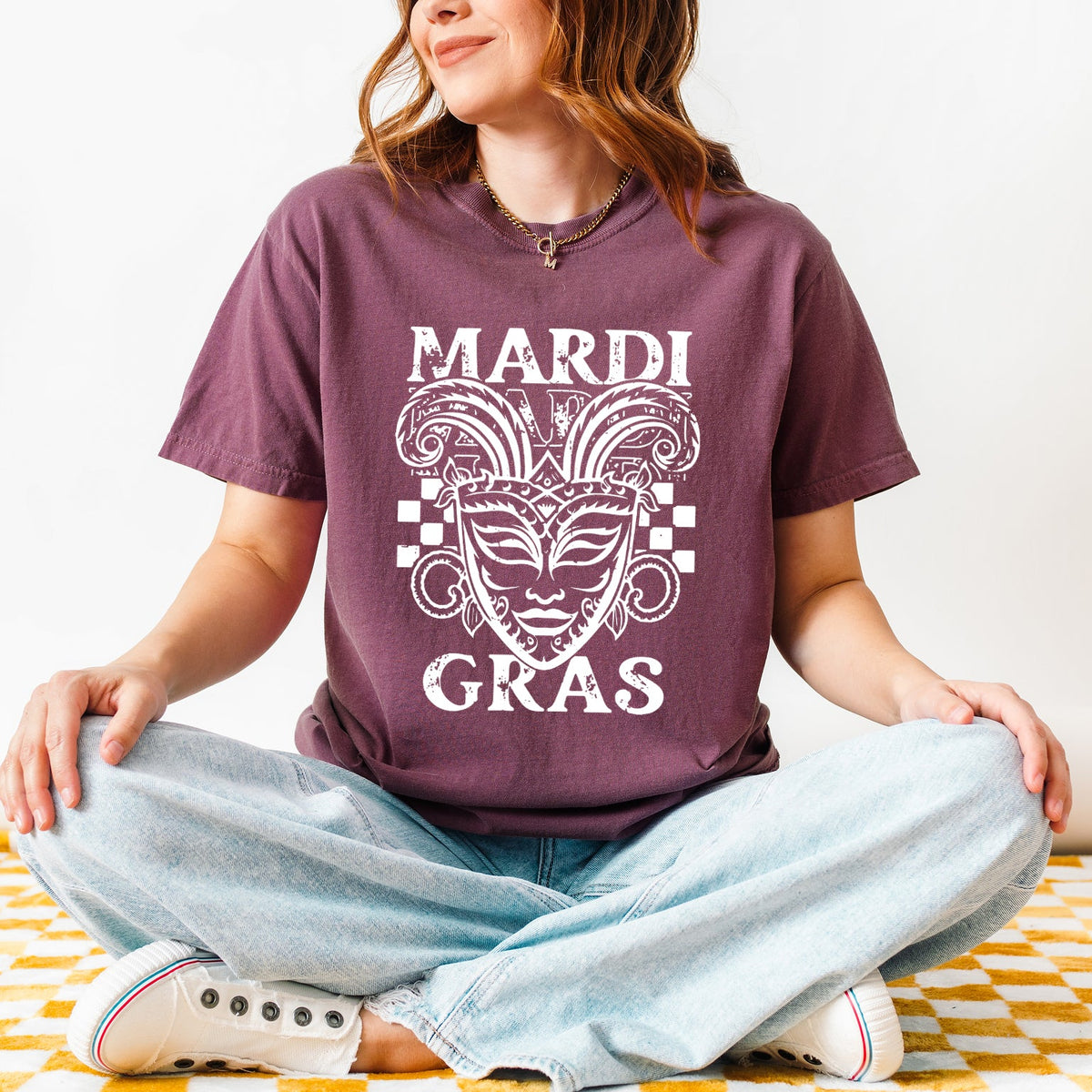 Mardi Gras Mask Distressed | Garment Dyed Tee