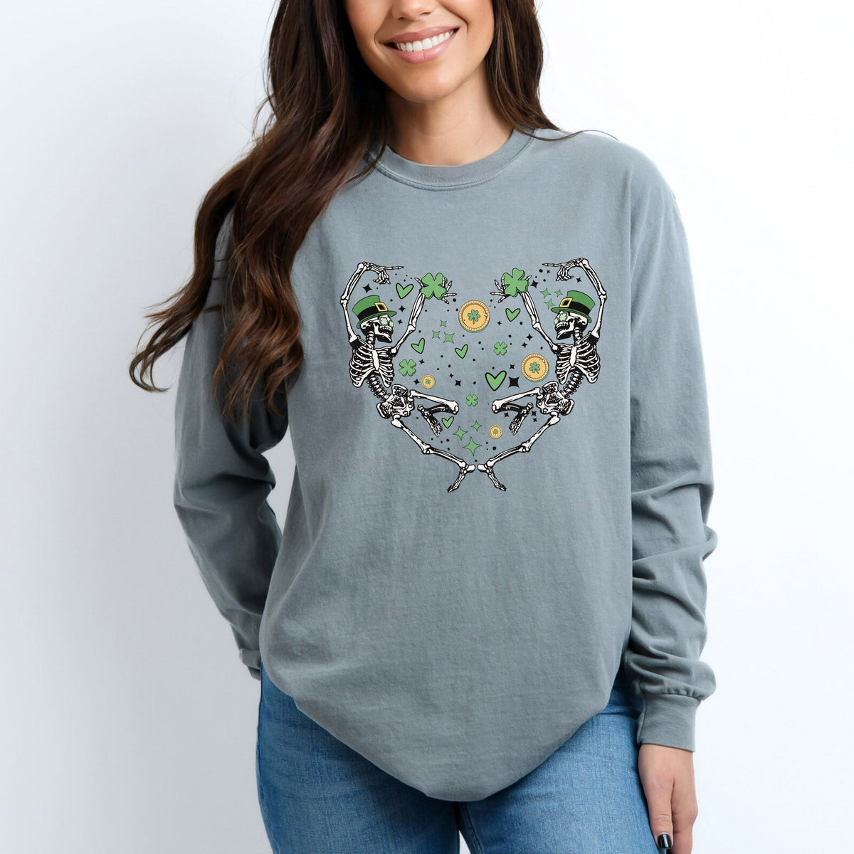 Skeleton St. Patrick's Heart | Garment Dyed Long Sleeve