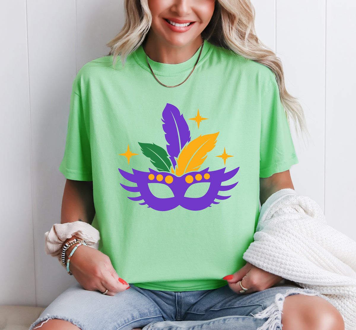 Feathered Mask Sparkle | Garment Dyed Tee