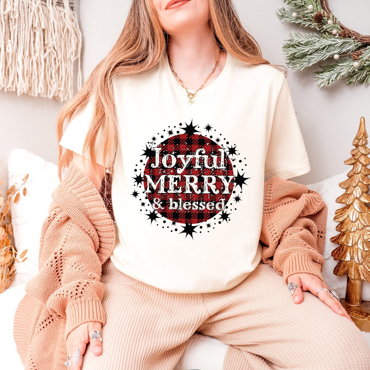 Joyful Merry And Blessed | Short Sleeve Crew Neck