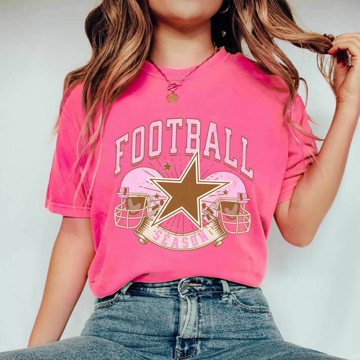 Football Season Pink Helmet | Garment Dyed Tee