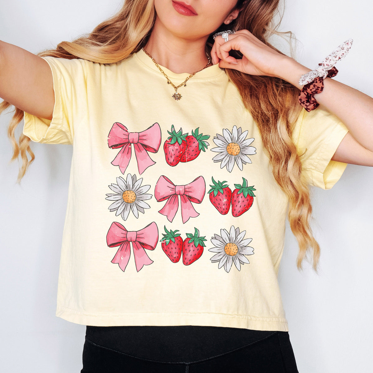 Coquette Strawberry Floral | Relaxed Fit Cropped Tee