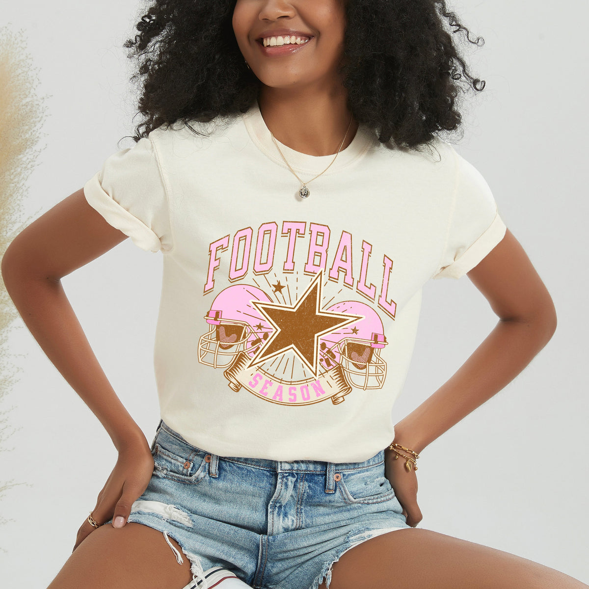Football Season Pink Helmet | Garment Dyed Tee