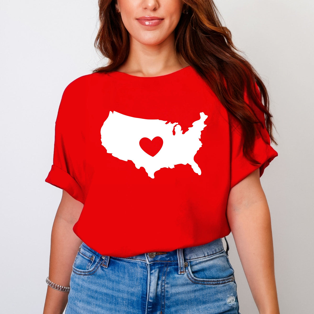 USA Heart Outline - Women's Garment Dyed Graphic T-Shirt