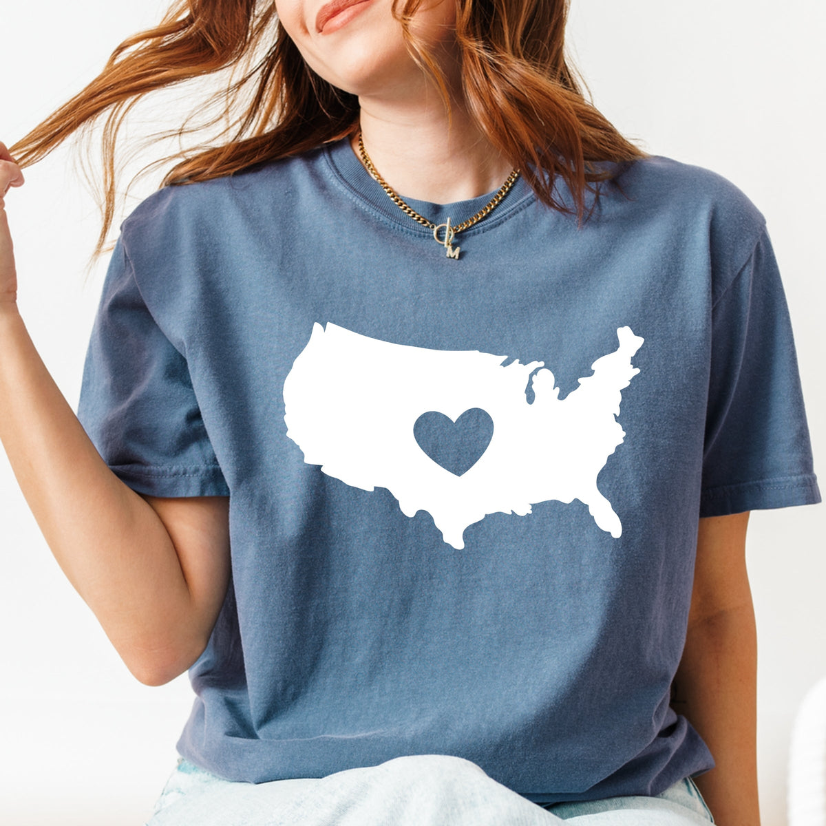 USA Heart Outline - Women's Garment Dyed Graphic T-Shirt