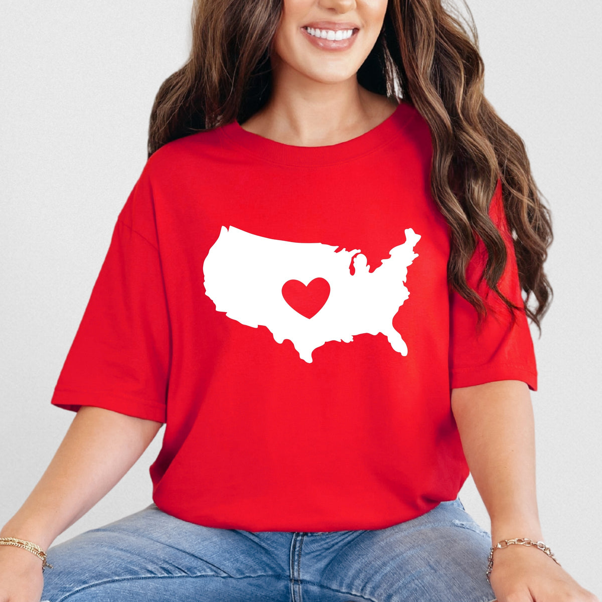 USA Heart Outline - Women's Garment Dyed Graphic T-Shirt