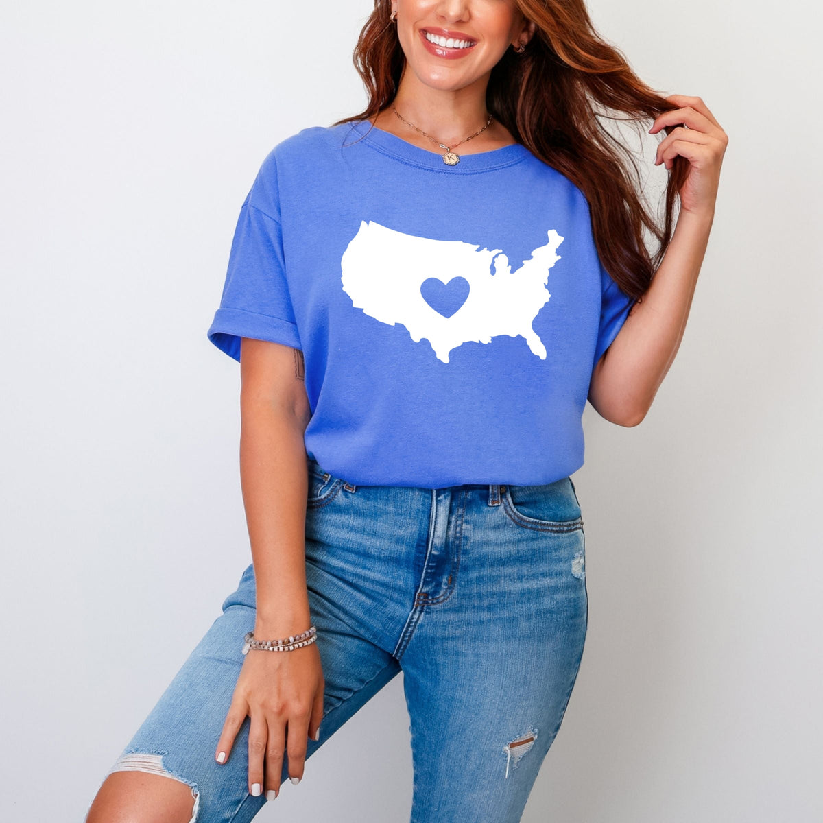 USA Heart Outline - Women's Garment Dyed Graphic T-Shirt