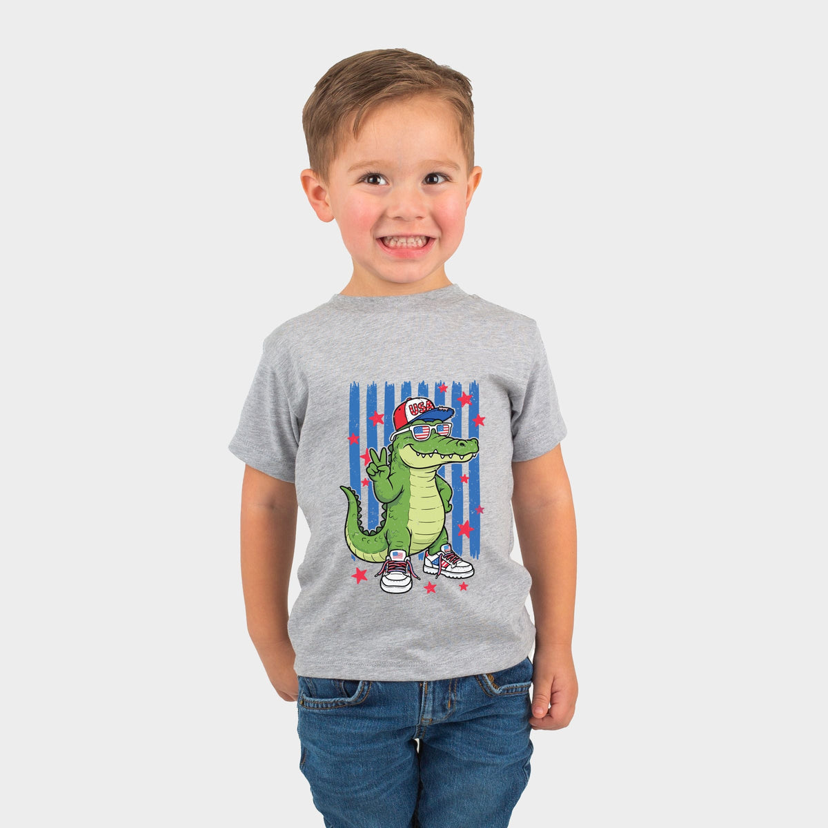 Patriotic Alligator Stripes - Toddler Short Sleeve Graphic T-Shirt