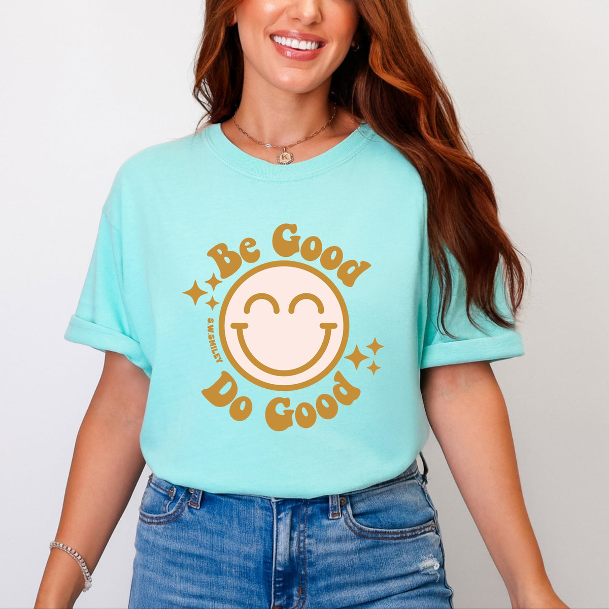 S.W.Smiley Be Good Do Good Smiley Face - Women's Garment Dyed Graphic T-Shirt