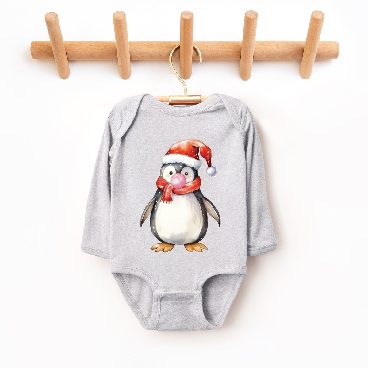 Watercolor Penguin Bubblegum - Baby Long Sleeve Bodysuit