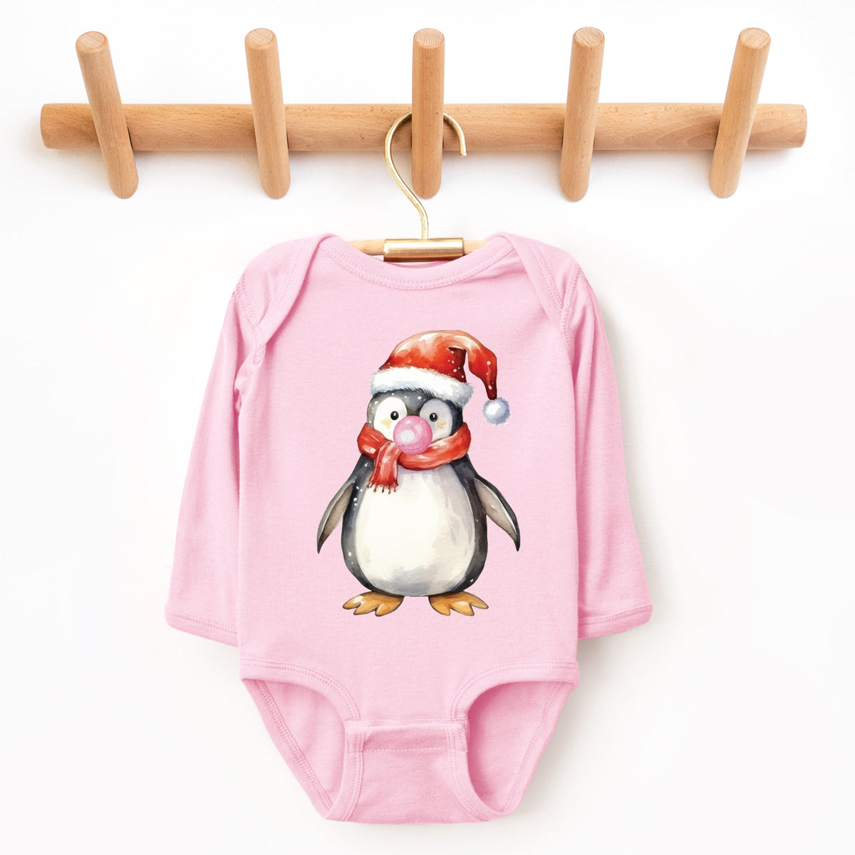 Watercolor Penguin Bubblegum - Baby Long Sleeve Bodysuit